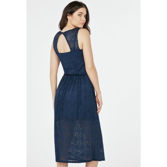 JustFab New Navy Blue Lace Sleeveless Midi Dress Size 2X 18 20 Wedding Plus Size - Picture 2 of 8